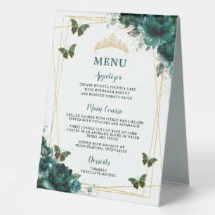 Emerald Green Floral Double-Sided Food Bar Menu Table Tent