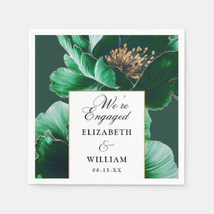 Emerald Green Floral Elegant Engagement Party Napkins