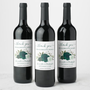 Emerald Green Floral Elegant Wedding Thank You Wine Label