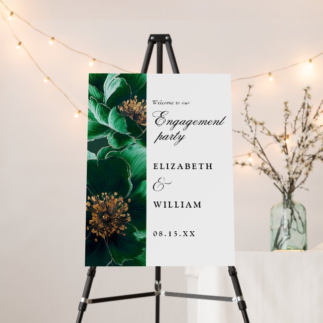 Emerald Green Floral Engagement Party Welcome Sign (In Situ (Stand))