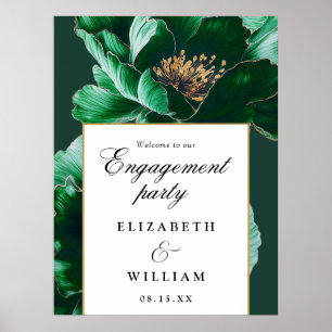 Emerald Green Floral Engagement Party Welcome Sign