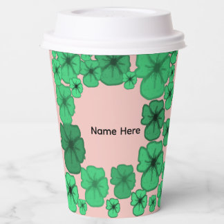 Emerald Green Floral Frame Personalized Paper Cups