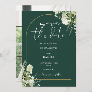 Emerald Green Floral Gold Arch Photo Wedding Save The Date