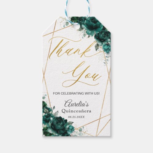 Emerald Green Floral Gold Favor Thank You   Gift Tags