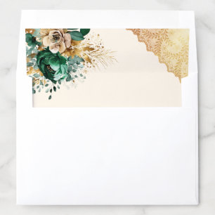 Emerald Green Floral Gold Lace Wedding Envelope Liner