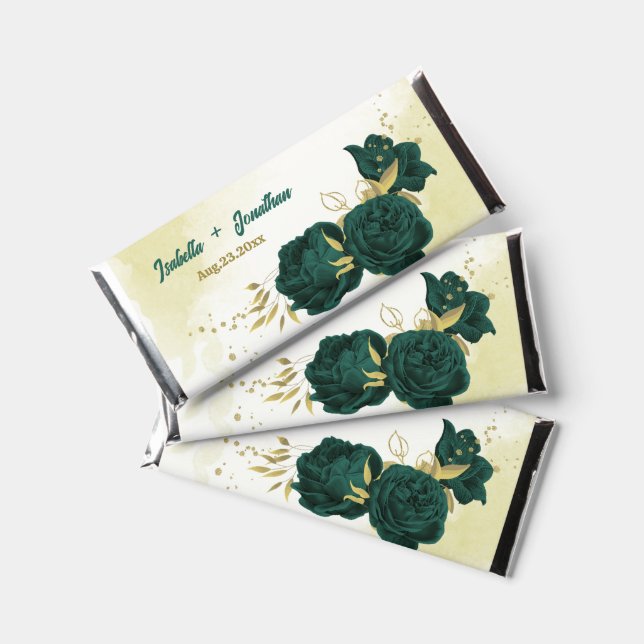 emerald green floral gold wedding hershey bar favo (Front)