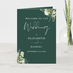 Emerald Green Floral Greenery Wedding Program
