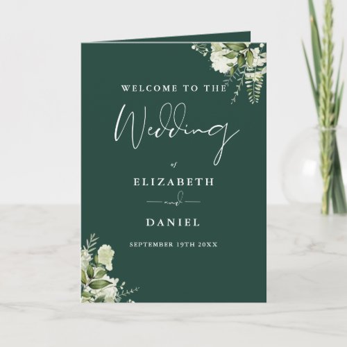 Emerald Green Floral Greenery Wedding Program
