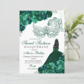 Emerald Green Floral Masquerade Sweet 16 Invitatio Invitation (Standing Front)