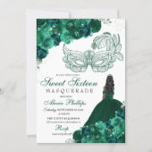 Emerald Green Floral Masquerade Sweet 16 Invitatio Invitation (Front)