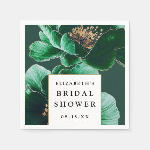 Emerald Green Floral Modern Elegant Bridal Shower Napkins