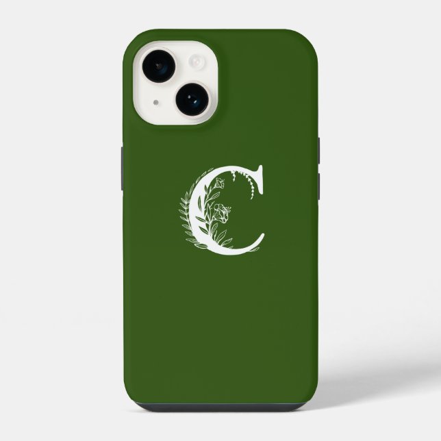EMERALD GREEN FLORAL MONOGRAM LETTER C DESIGN  iPhone CASE (Back)