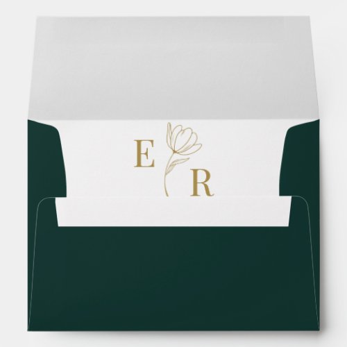 Emerald Green Floral Monogram Wedding Envelope