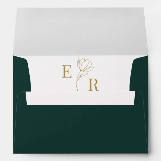 Emerald Green Floral Monogram Wedding Envelope (Back (Bottom))