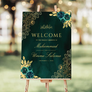 Emerald Green Floral Muslim Wedding Welcome Sign