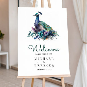 Emerald Green Floral Peacock Wedding Welcome Sign