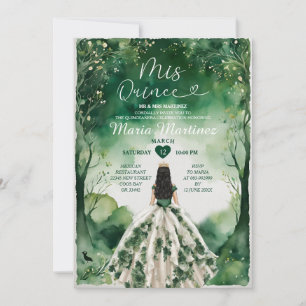 Emerald Green Floral Princess Dress Mis Quince Invitation