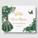 Emerald Green Floral Princess Gold Quinceanera Guest Book<br><div class="desc">Coordinate your party with this elegant personalized Emerald Green Floral Guest Book! Personalize it easily and quickly, simply click the customize it further button to edit the texts, change fonts and fonts colors. Featuring beautiful watercolor emerald green flowers, a brunette princess and emerald and gold butterflies. Matching items available in...</div>
