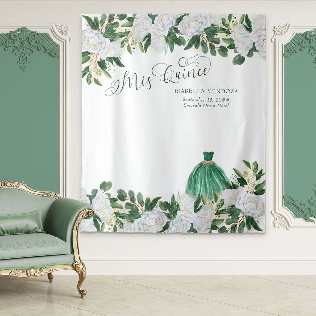 Emerald Green Floral Princess Quinceanera Backdrop (Creator Uploaded)