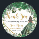 Emerald Green Floral Princess Quinceañera Favor Classic Round Sticker<br><div class="desc">Personalize these pretty emerald green floral Quinceañera / Sweet 16 birthday round sticker labels easily and quickly. Simply click the customize it further button to edit the texts, change fonts and fonts colors. Featuring beautiful emerald green flowers and a girl dressed in a pretty emerald green dress. Matching items available...</div>