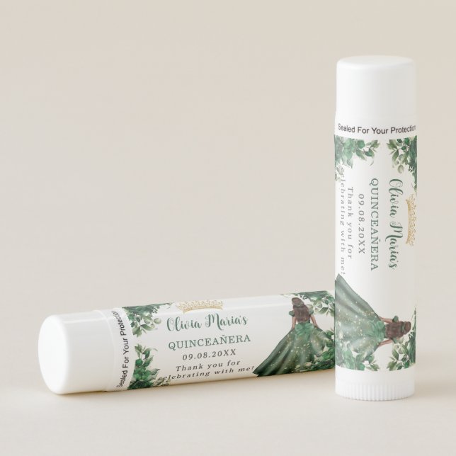 Emerald Green Floral Princess Quinceañera Favor Lip Balm (Front)