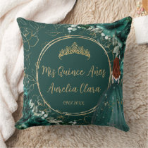 Emerald Green Floral Princess Quinceañera Keepsake Throw Pillow