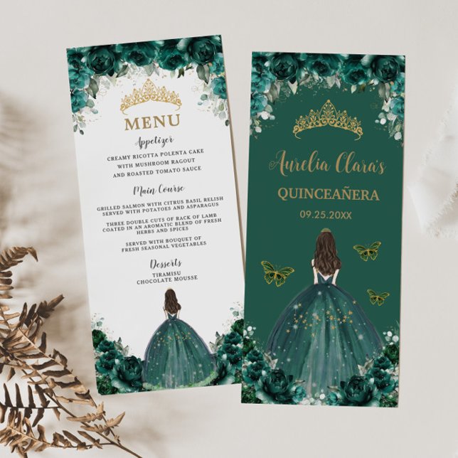 Emerald Green Floral Princess Quinceañera Menu (Creator Uploaded)