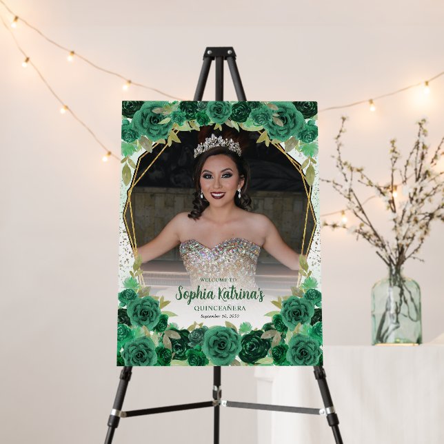 Emerald Green Floral Princess Quinceañera Photo Foam Board (In Situ (Stand))