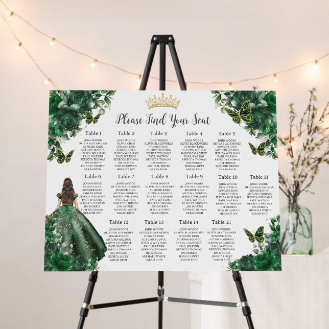 Emerald Green Floral Princess Quinceañera Seating  Foam Board (In Situ (Stand))