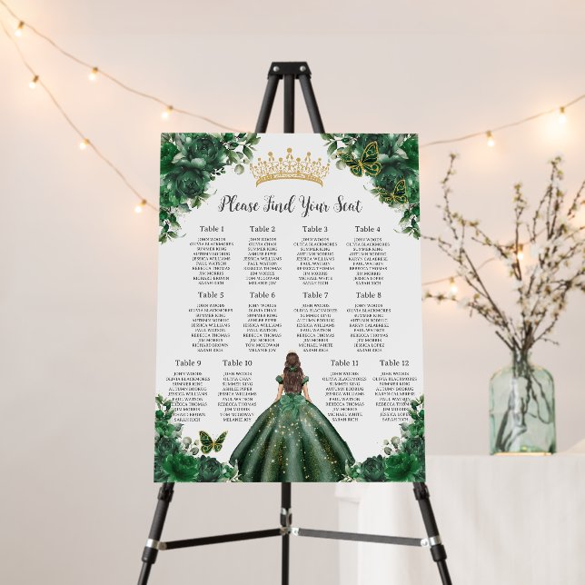 Emerald Green Floral Princess Quinceañera Seating  Foam Board (In Situ (Stand))