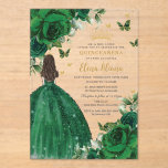 Emerald Green Floral Princess Quinceañera Sweet 16 Acrylic Invitations<br><div class="desc">Personalize this elegant emerald green floral Quinceañera / Sweet 16 birthday acrylic invitation easily and quickly. Simply click the customize it further button to edit the texts, change fonts and fonts colors. Featuring emerald green roses, butterflies and a girl dressed in a glittery emerald green ball gown. Matching items available...</div>