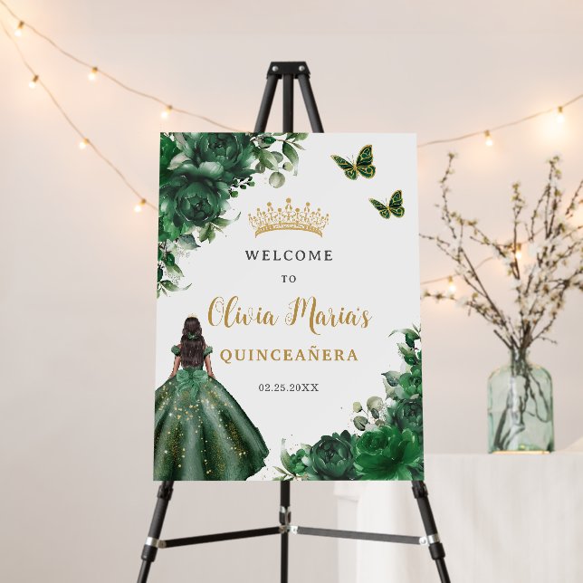 Emerald Green Floral Princess Quinceañera Welcome Foam Board (In Situ (Stand))