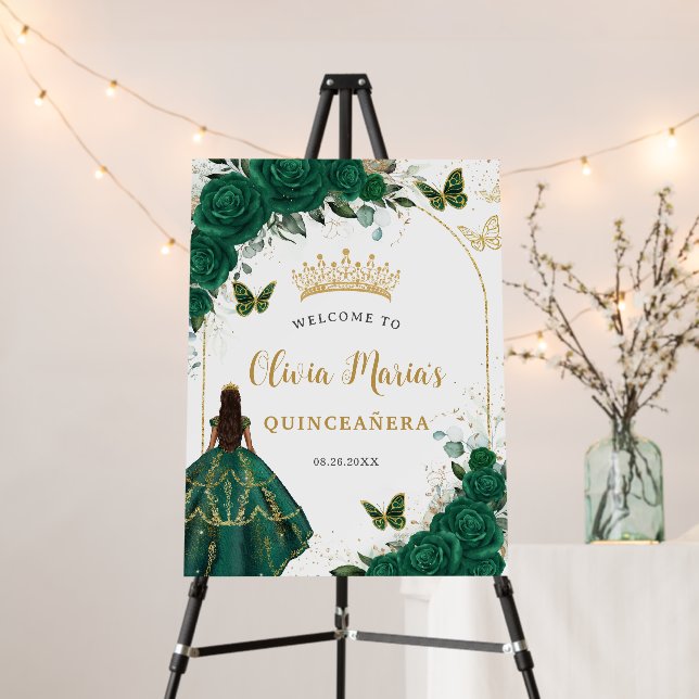 Emerald Green Floral Princess Quinceañera Welcome Foam Board (In Situ (Stand))