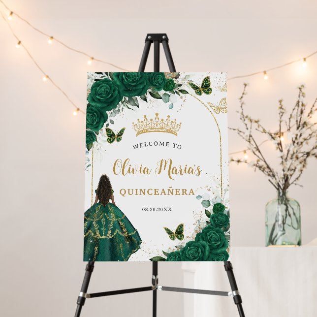 Emerald Green Floral Princess Quinceañera Welcome Foam Board (In Situ (Stand))