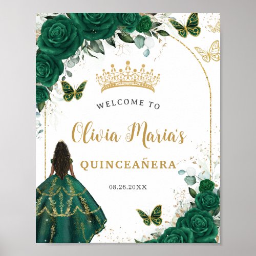 Emerald Green Floral Princess Quinceaera Welcome Poster