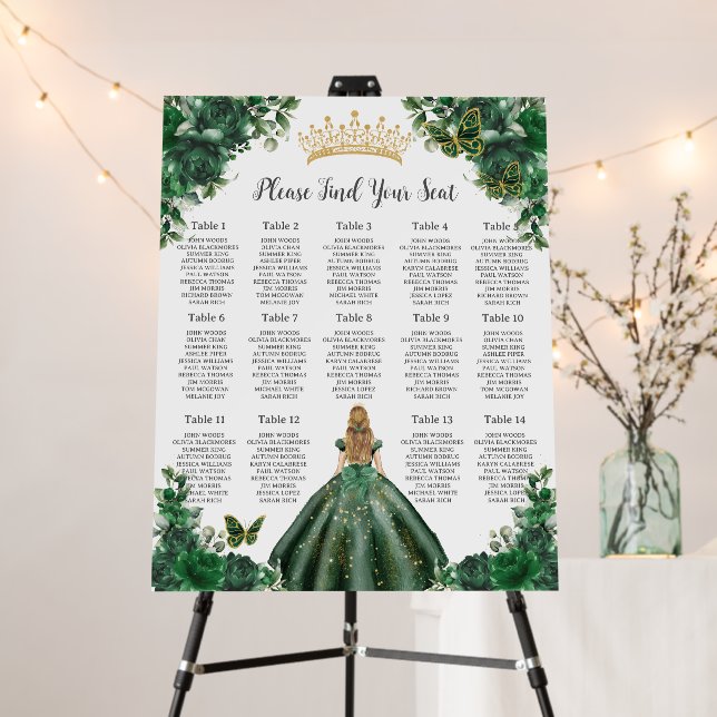 Emerald Green Floral Princess Sweet 16 Seating  Foam Board (In Situ (Stand))
