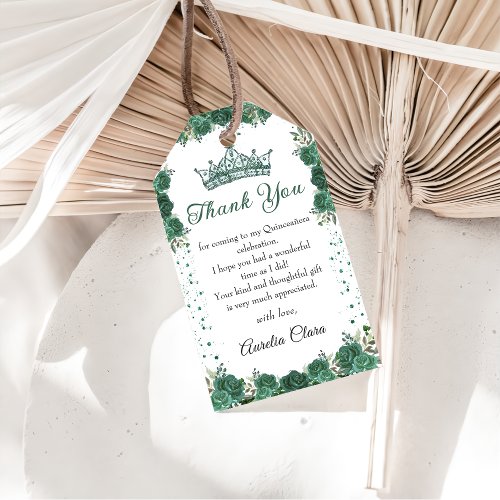 Emerald Green Floral Quinceaera Birthday Gift Tags