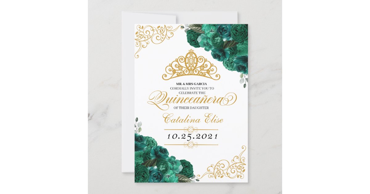 Emerald Green Floral Quinceanera Birthday Invitation Zazzle