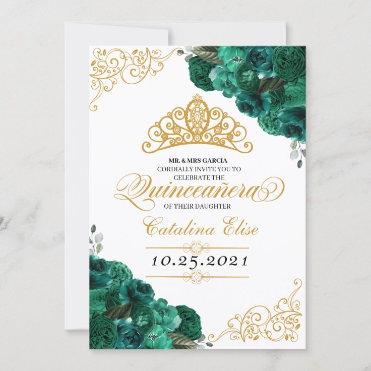 emerald-green-floral-quinceanera-birthday-invitation-zazzle