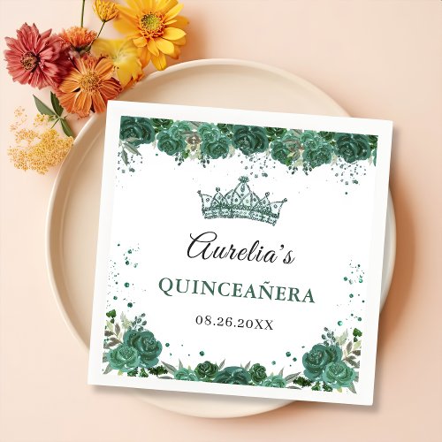 Emerald Green Floral Quinceanera Birthday Napkins