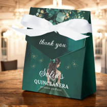 Emerald Green Floral Quinceañera Butterflies Favor Boxes