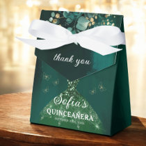 Emerald Green Floral Quinceañera Butterflies Favor Boxes