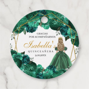 Emerald Green Floral Quinceanera Circle Favor Tags