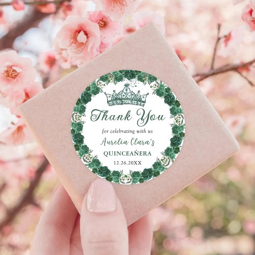 Emerald Green Floral Quinceaera Classic Round Sticker