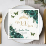 Emerald Green Floral Quinceanera Gold Butterflies Napkins<br><div class="desc">Personalize these chic party napkins / serviettes with your own wording easily and quickly, simply press the customize it button to further re-arrange and format the style and placement of the text.  Perfect for Quinceanera, sweet 16, Cincoanera, birthday party, wedding, bridal shower, baby shower and many more occasions! Matching items...</div>