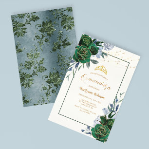 Emerald Green Floral Quinceañera Invitation