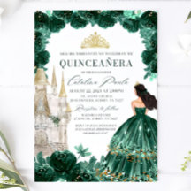 Emerald Green Floral Quinceanera Invitation Castle