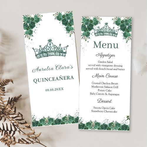 Emerald Green Floral Quinceaera Menu