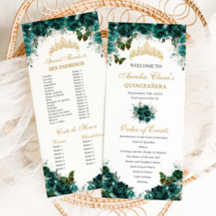 Emerald Green Floral Quinceañera Order of Events Program