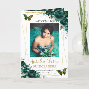 Emerald Green Floral Quinceanera Photo Padrinos Program